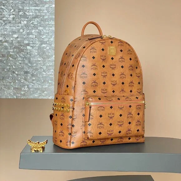 MCM Tan Leather Backpack/purse with Gold Accents - Picture 7 of 9